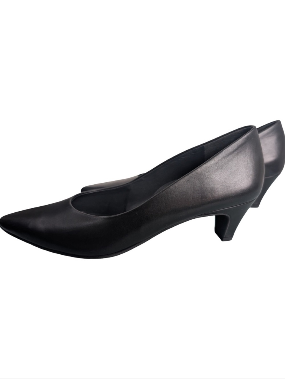 Paul Green Classic Black leather Pointed-Toe Low kitten Heel Pumps, Size 6